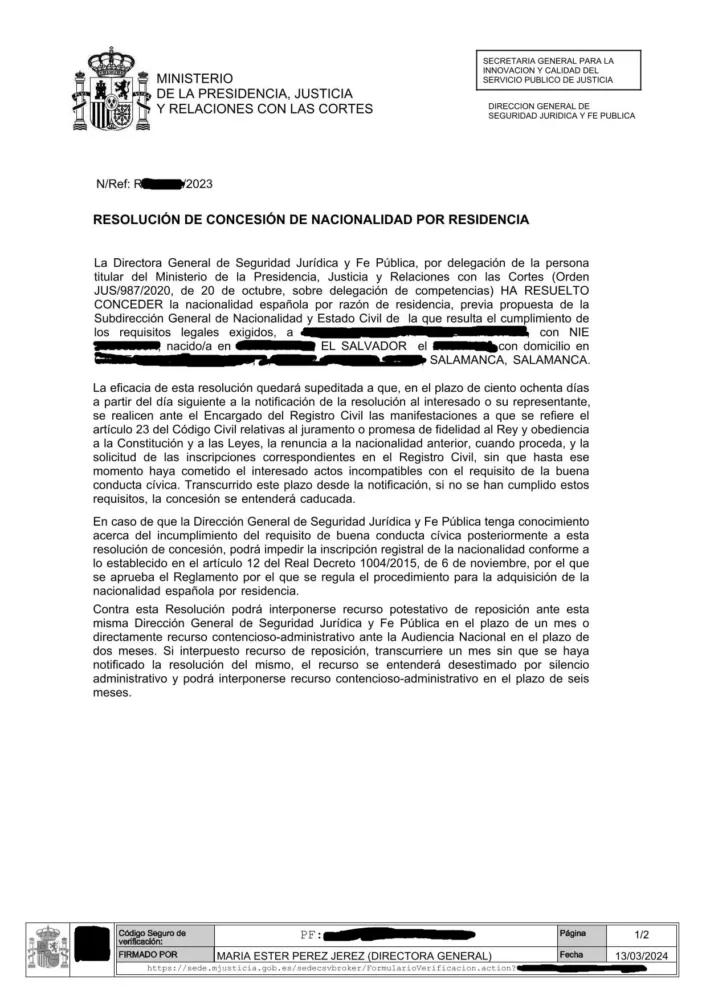 Resolución Nacionalidad 4,5 meses - Caro Lechuga Abogados